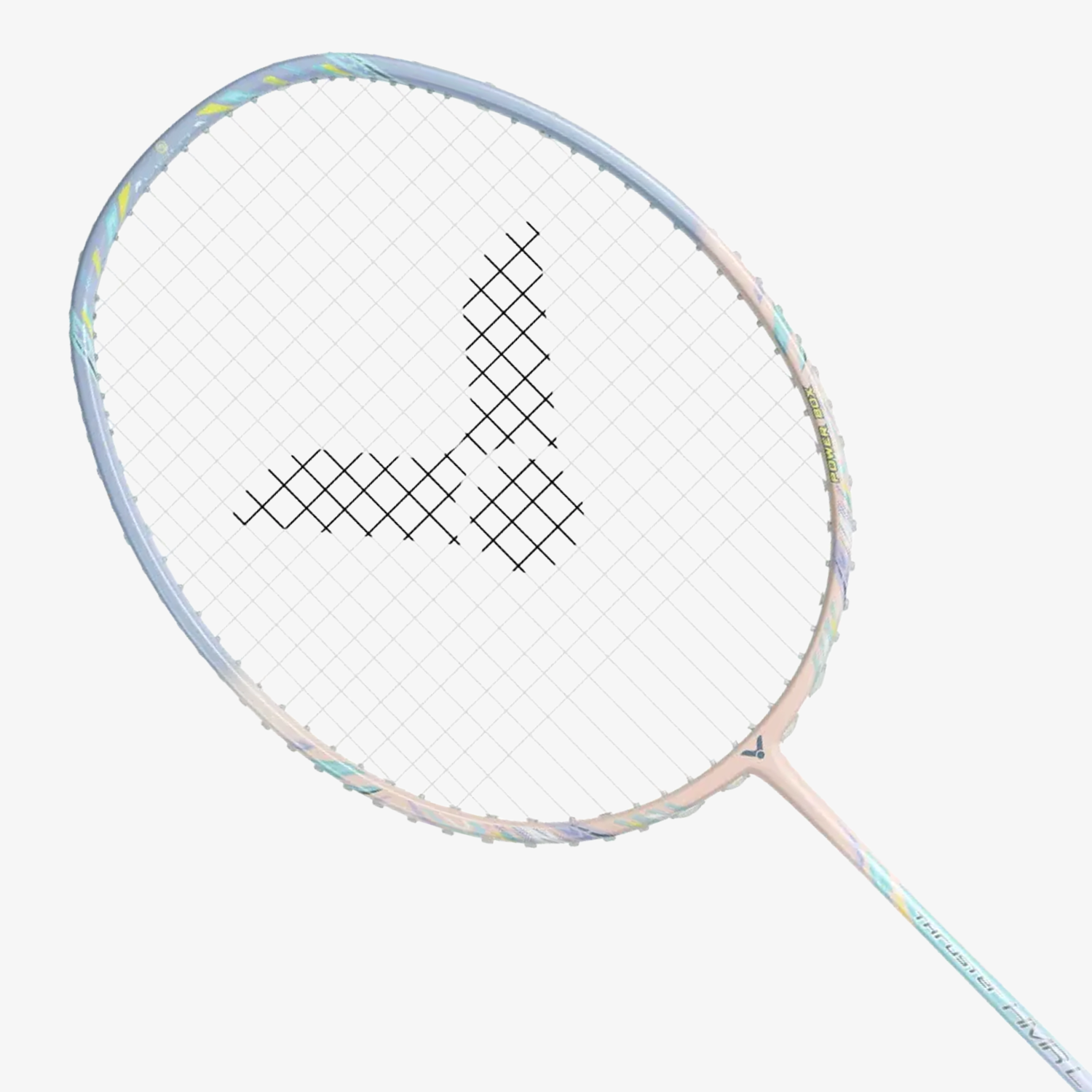 A Yonex tennis racket with a black dotted pattern on the strings, featuring a design that references the Thruster K HMRL JELLY(6U-G6) series.